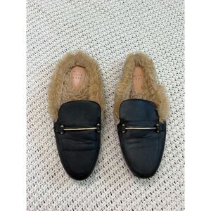 Target slides womens black and brown size 8 fuzzy gold detail shoes